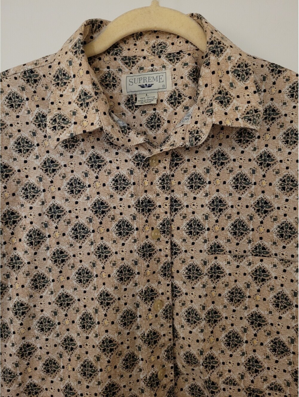 VTG Supreme Men's Lg Short Sleeve Geometric Print Button-Up Cotton Heritage - Picture 3 of 9
